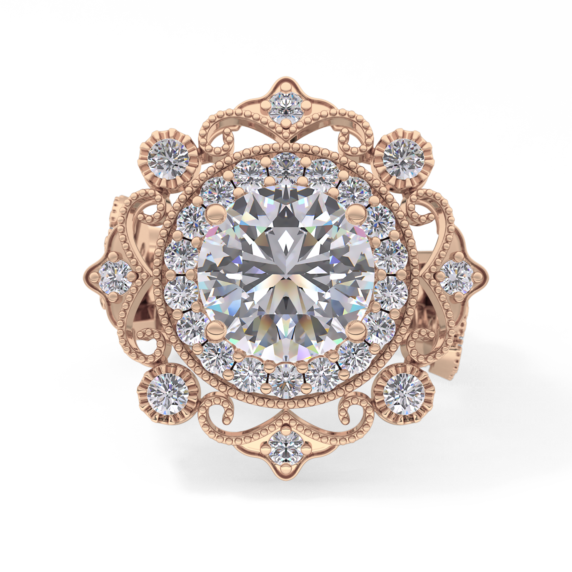Round Cut 4.14 Carat Moissanite Ring – Vintage Cluster Setting in Gold