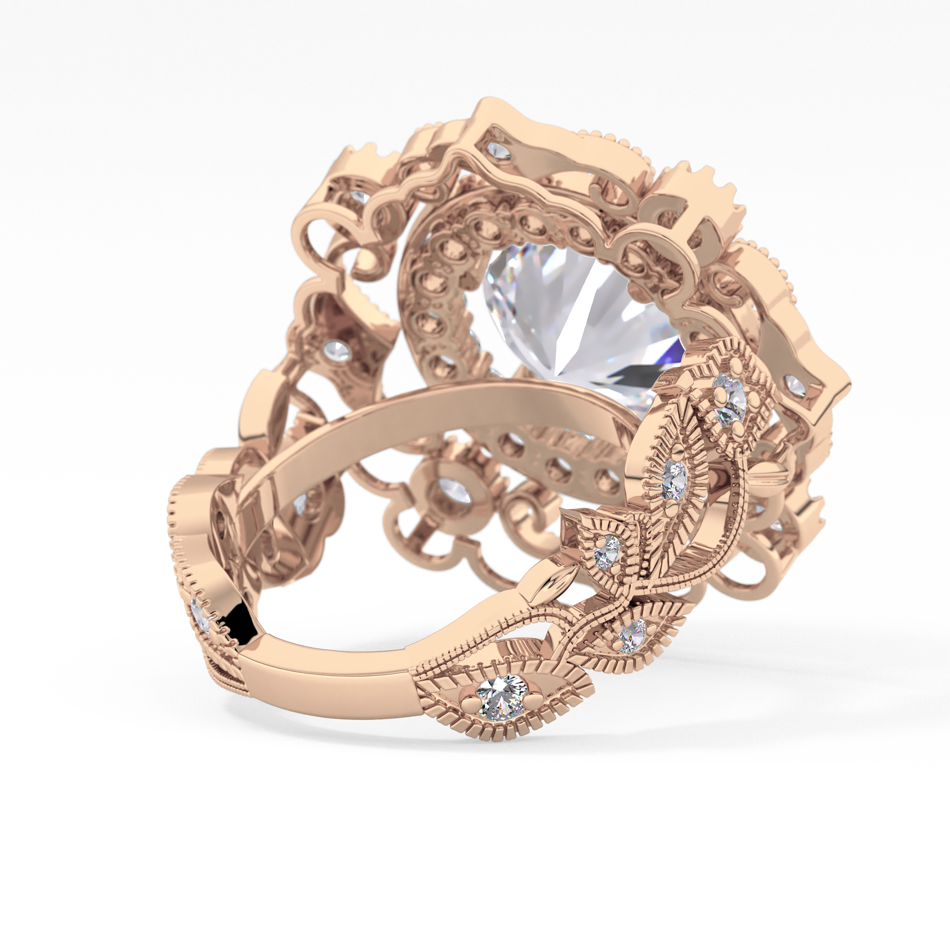 Round Cut 4.14 Carat Moissanite Ring – Vintage Cluster Setting in Gold