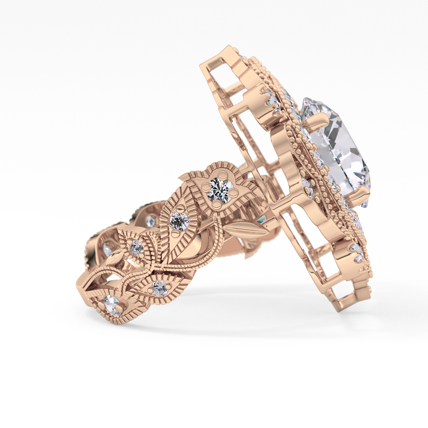 Round Cut 4.14 Carat Moissanite Ring – Vintage Cluster Setting in Gold
