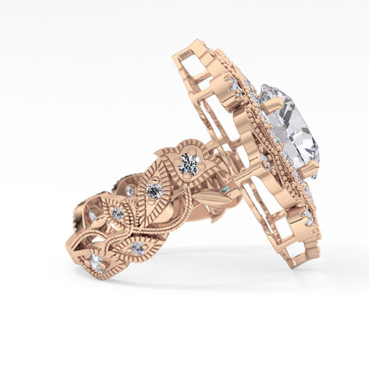 Round Cut 4.14 Carat Moissanite Ring – Vintage Cluster Setting in Gold