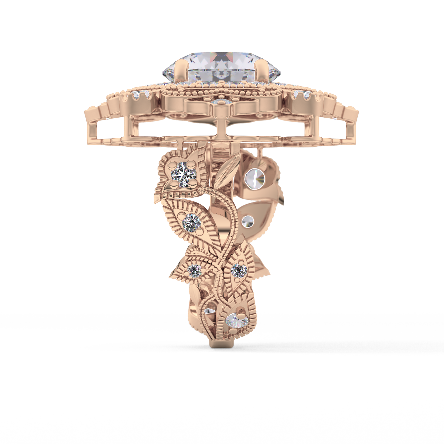 Round Cut 4.14 Carat Moissanite Ring – Vintage Cluster Setting in Gold