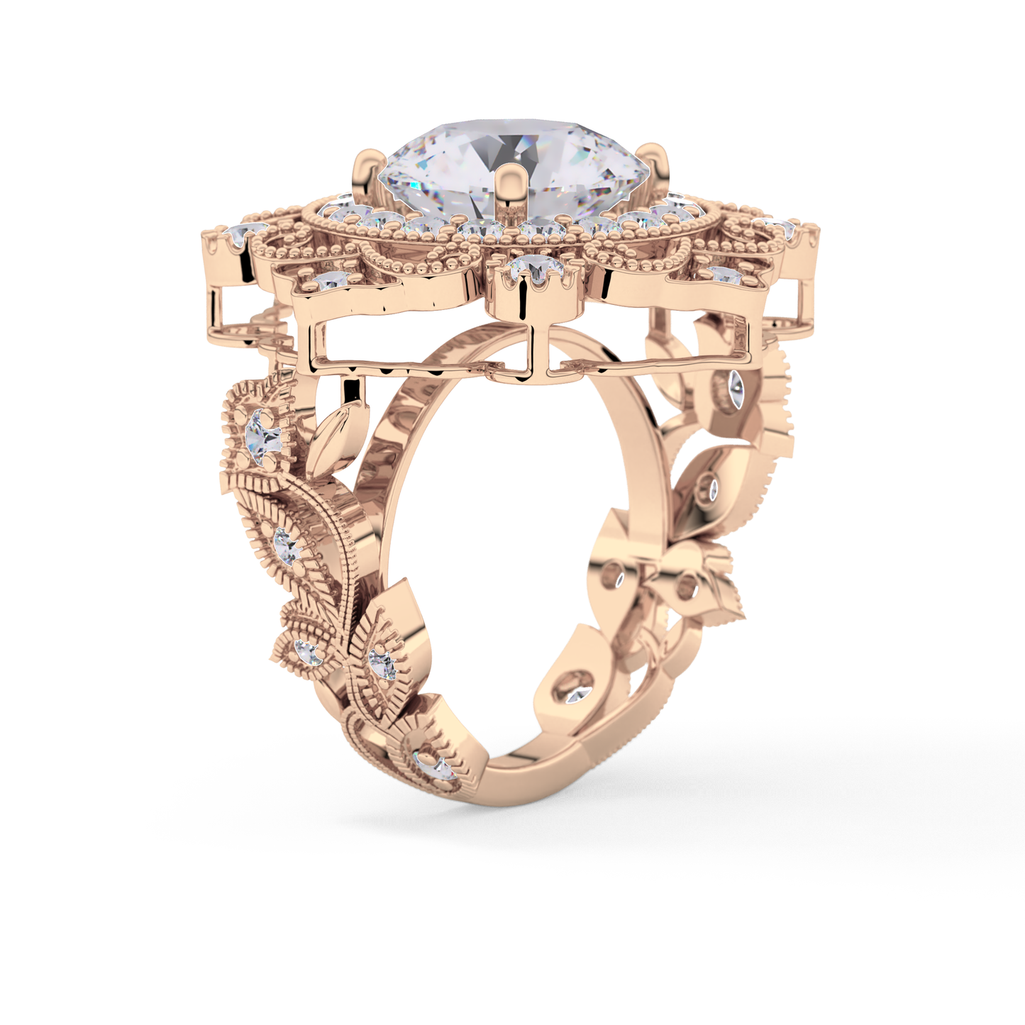 Round Cut 4.14 Carat Moissanite Ring – Vintage Cluster Setting in Gold
