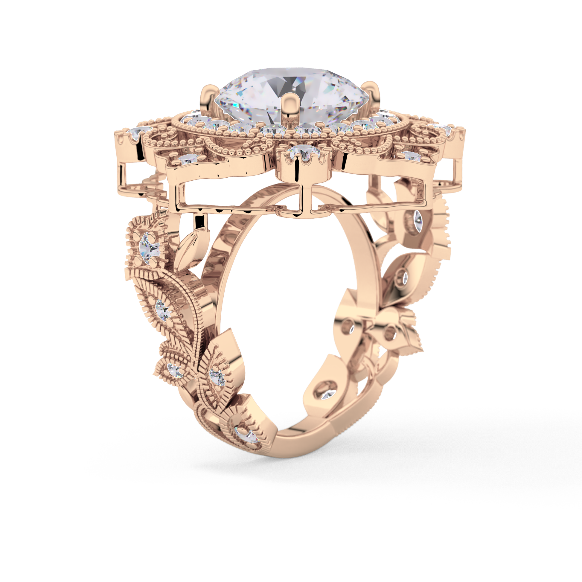 Round Cut 4.14 Carat Moissanite Ring – Vintage Cluster Setting in Gold