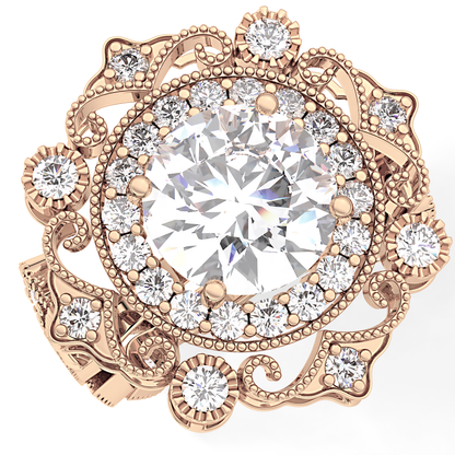 Round Cut 4.14 Carat Moissanite Ring – Vintage Cluster Setting in Gold