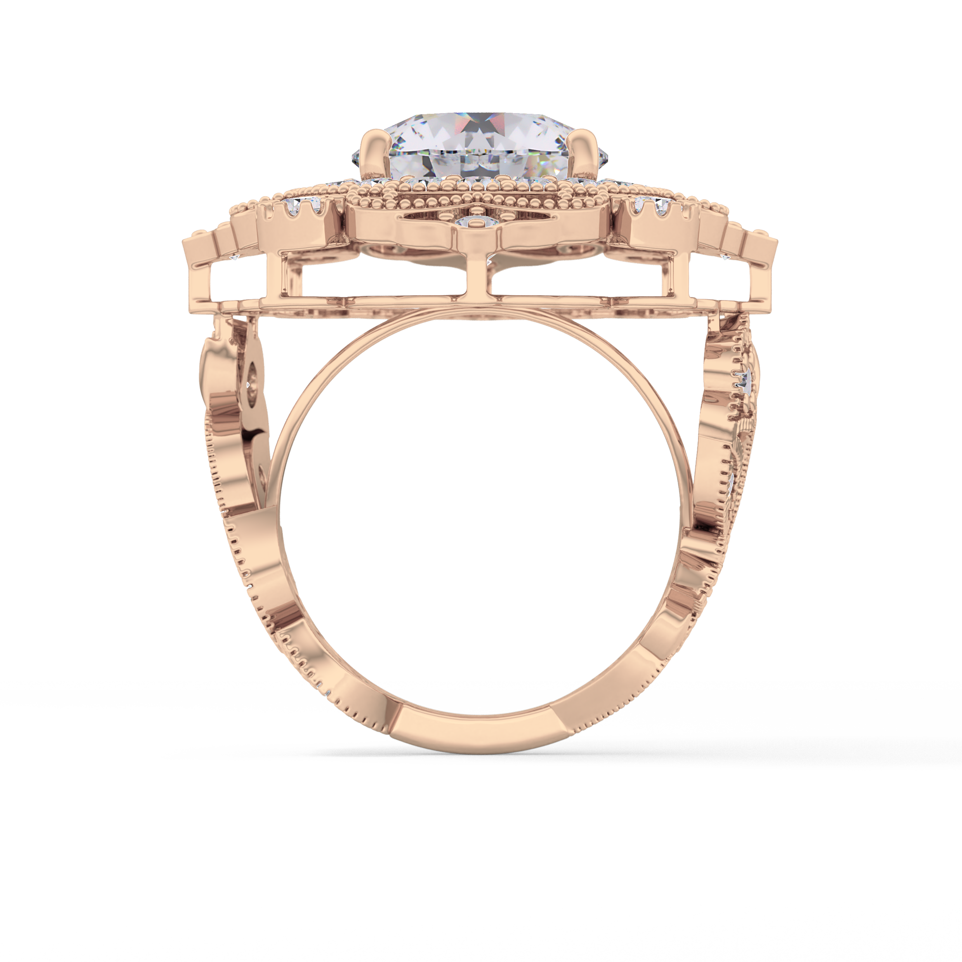 Round Cut 4.14 Carat Moissanite Ring – Vintage Cluster Setting in Gold