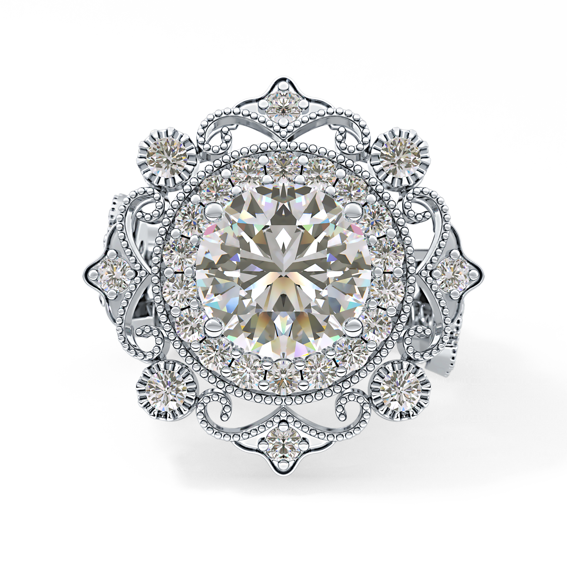 Round Cut 4.14 Carat Moissanite Ring – Vintage Cluster Setting in Gold