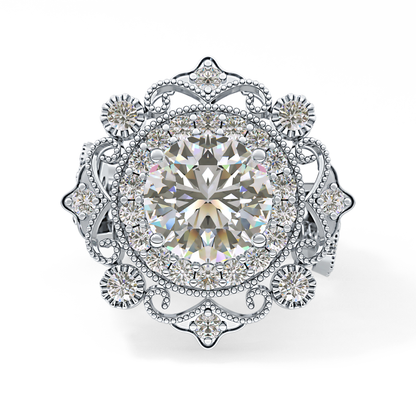 Round Cut 4.14 Carat Moissanite Ring – Vintage Cluster Setting in Gold