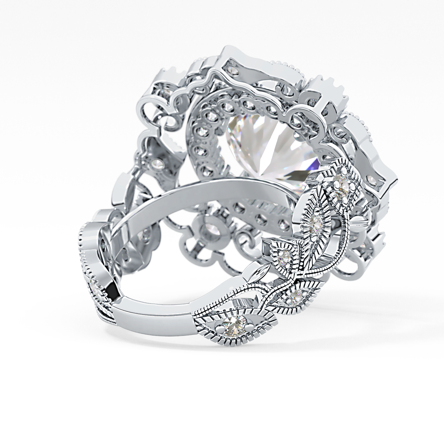 Round Cut 4.14 Carat Moissanite Ring – Vintage Cluster Setting in Gold