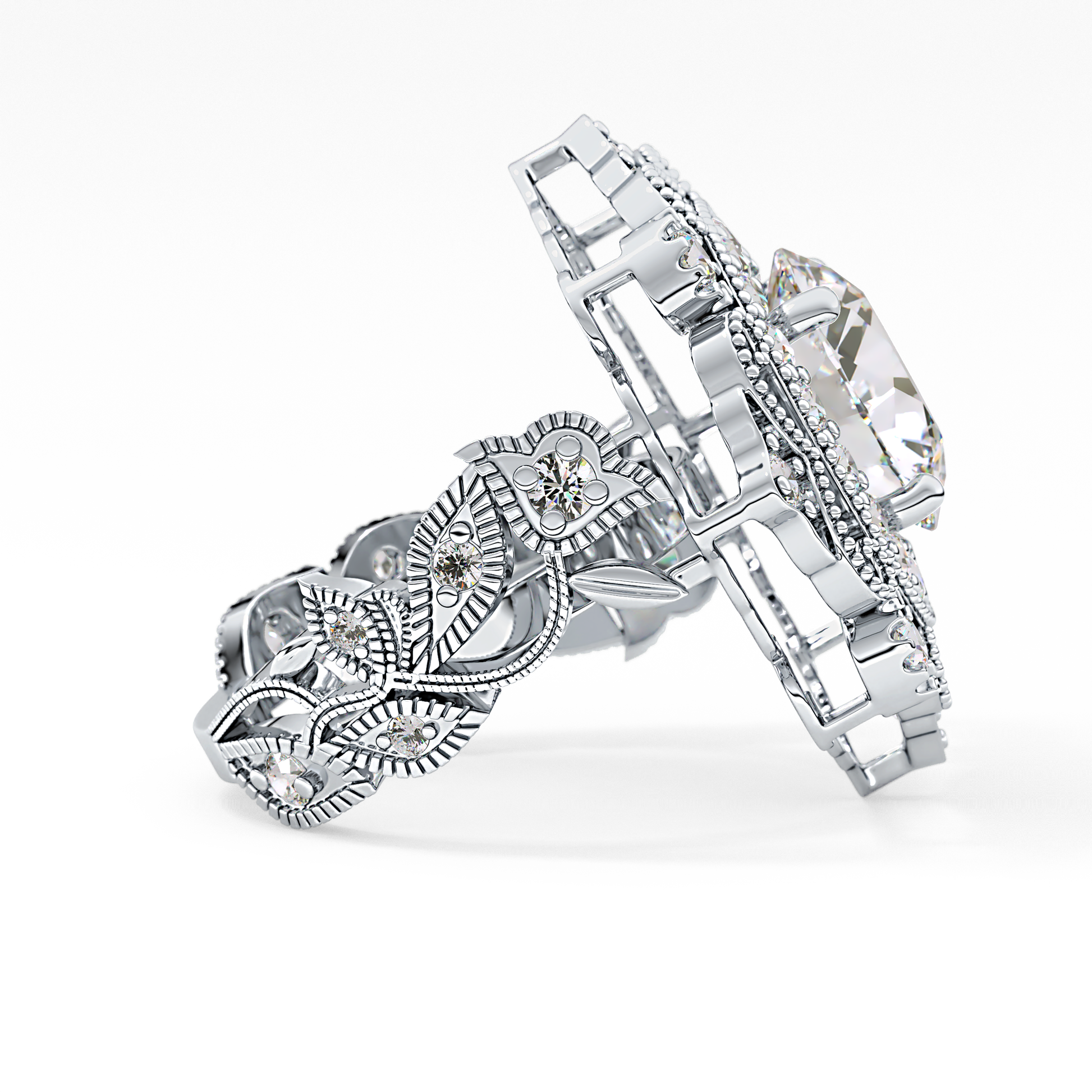 Round Cut 4.14 Carat Moissanite Ring – Vintage Cluster Setting in Gold