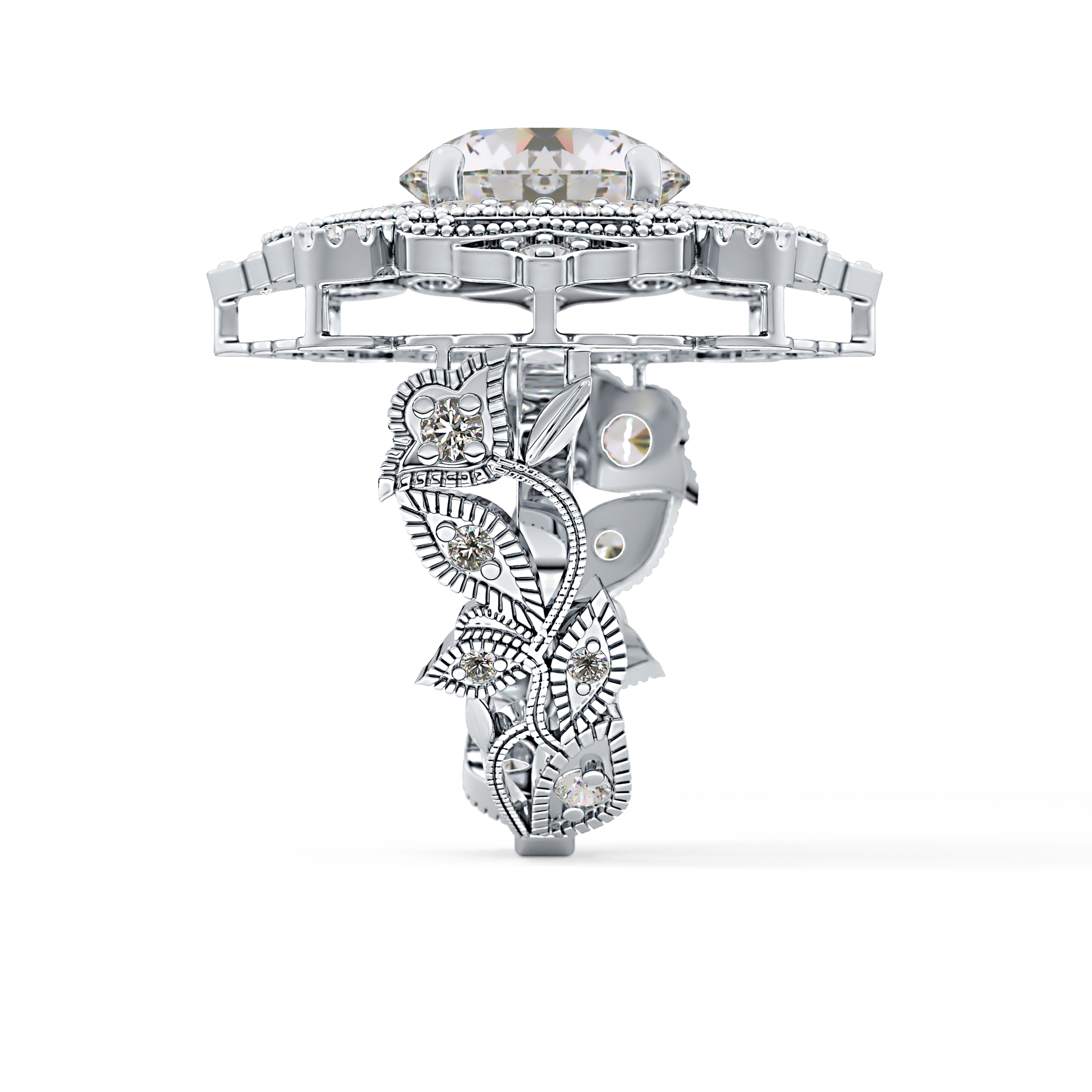 Round Cut 4.14 Carat Moissanite Ring – Vintage Cluster Setting in Gold