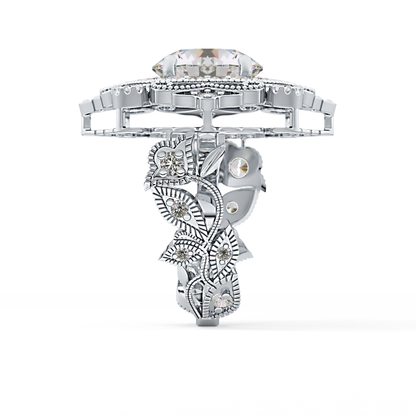 Round Cut 4.14 Carat Moissanite Ring – Vintage Cluster Setting in Gold