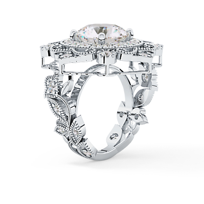 Round Cut 4.14 Carat Moissanite Ring – Vintage Cluster Setting in Gold