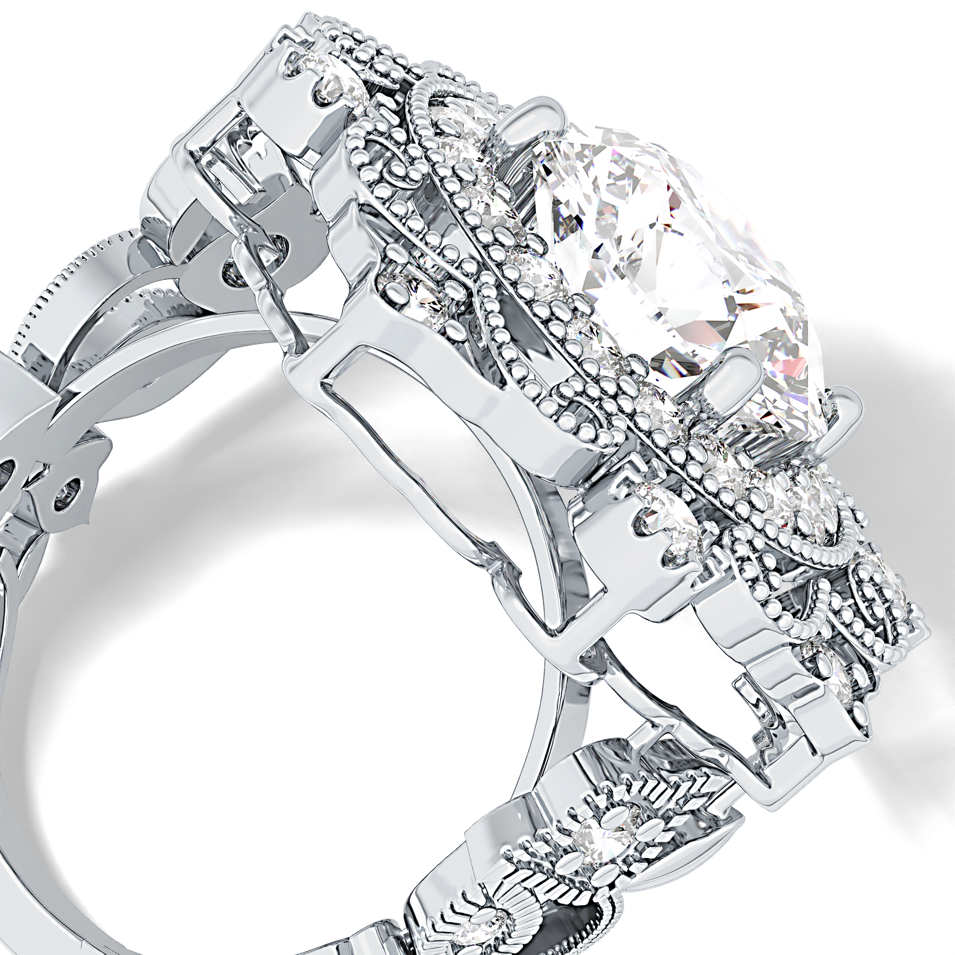 Round Cut 4.14 Carat Moissanite Ring – Vintage Cluster Setting in Gold
