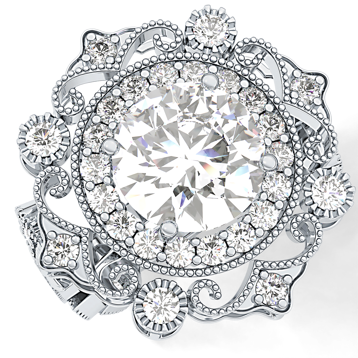 Round Cut 4.14 Carat Moissanite Ring – Vintage Cluster Setting in Gold