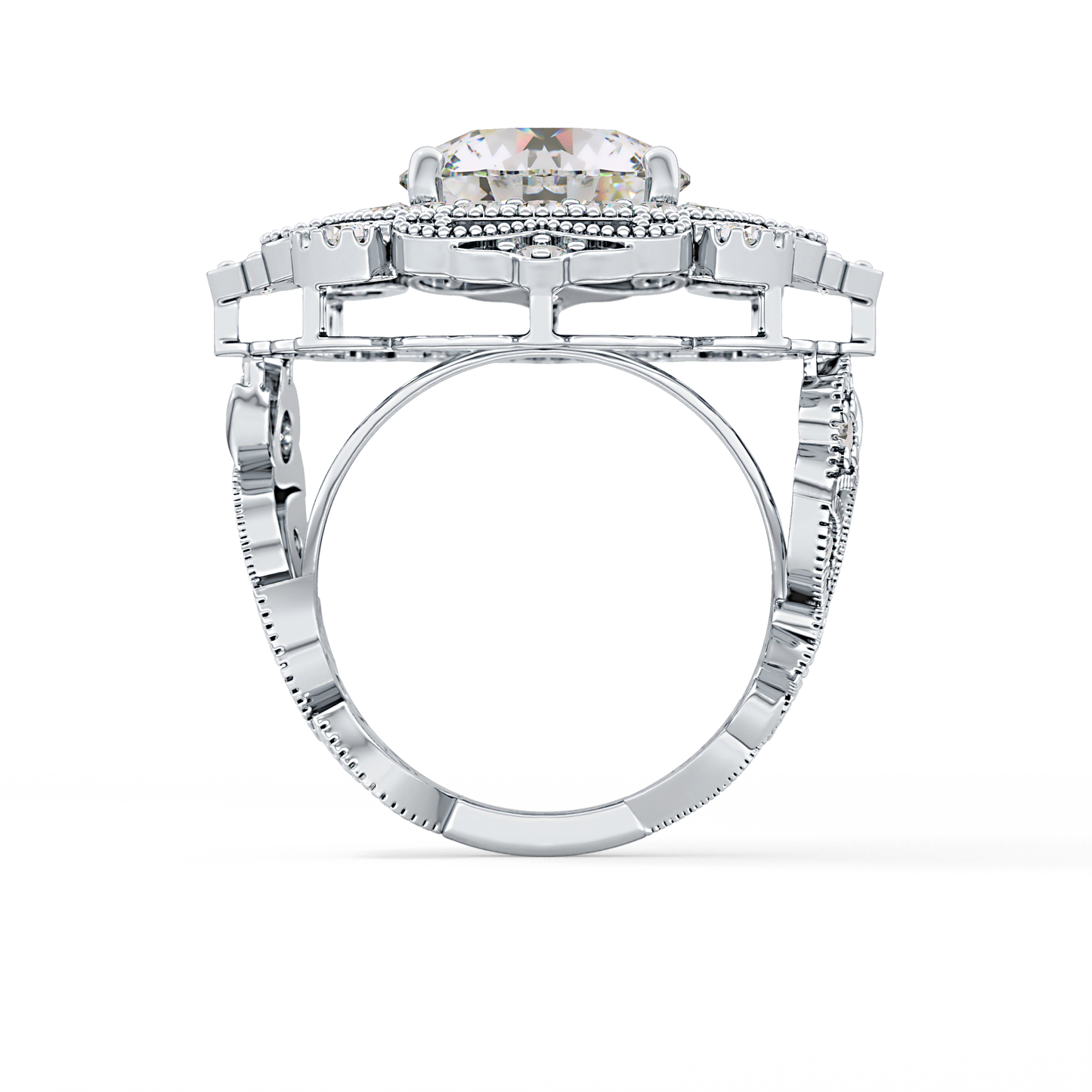 Round Cut 4.14 Carat Moissanite Ring – Vintage Cluster Setting in Gold