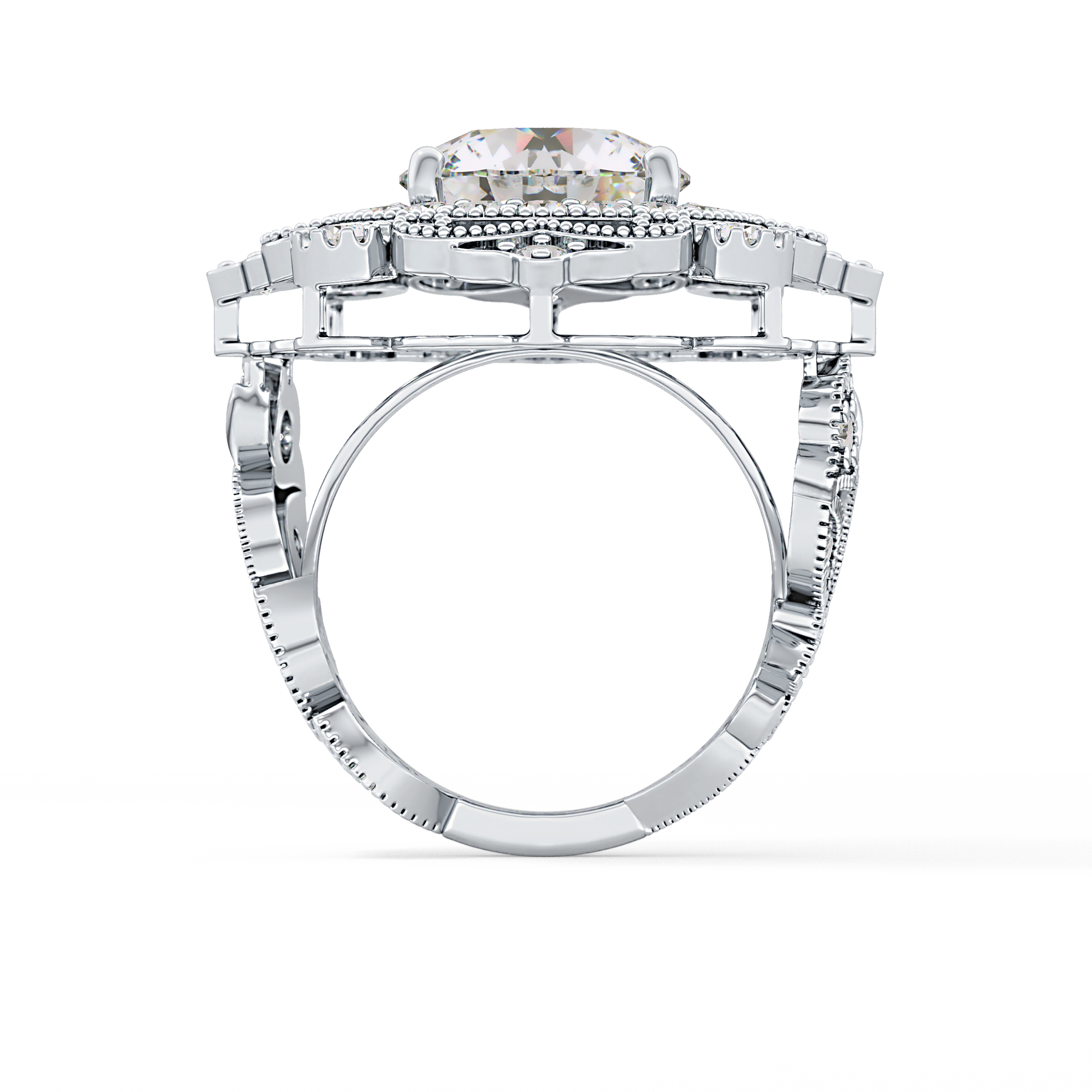 Round Cut 4.14 Carat Moissanite Ring – Vintage Cluster Setting in Gold