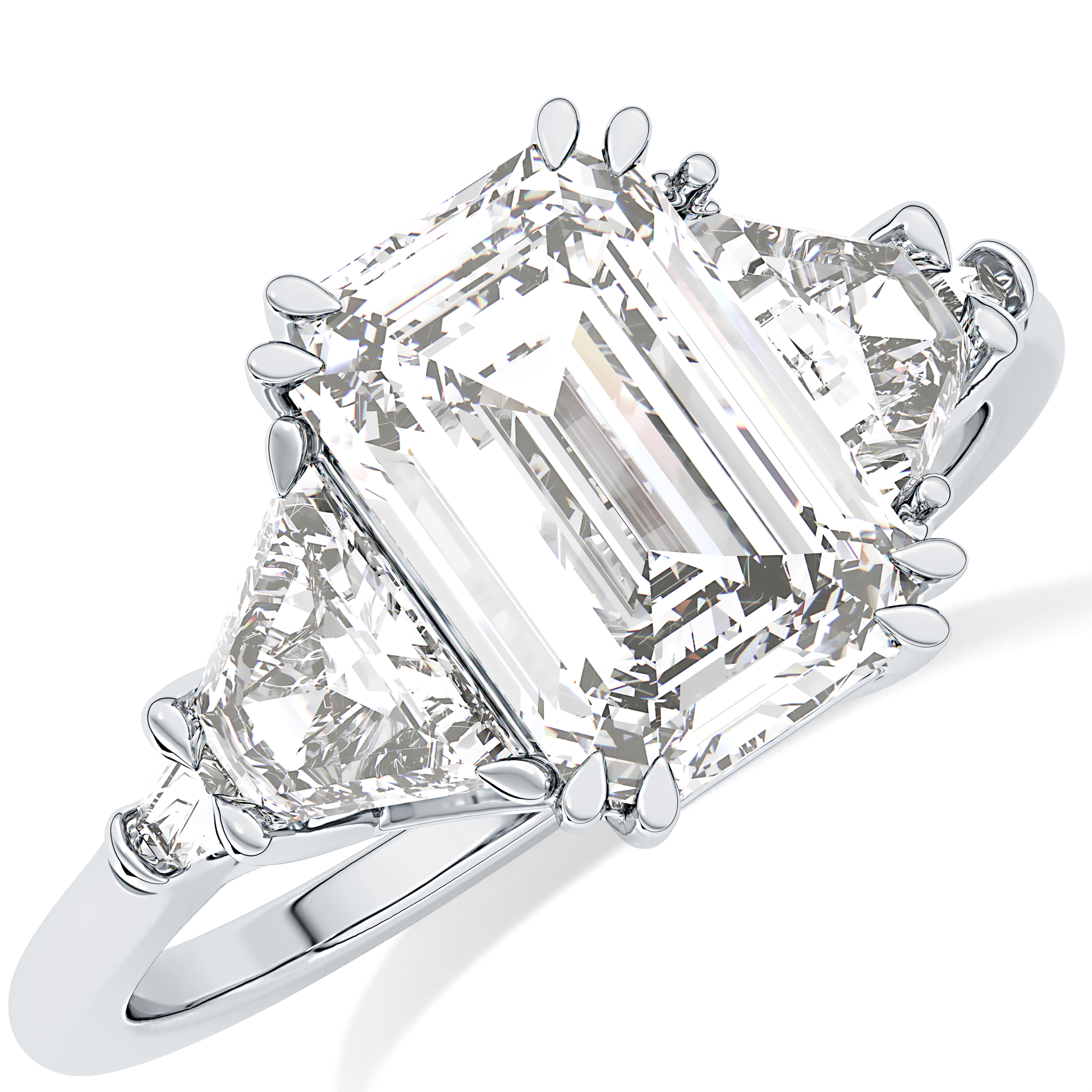 Emerald Cut 1.90 Carat Moissanite Ring – Five Stones Setting in Gold