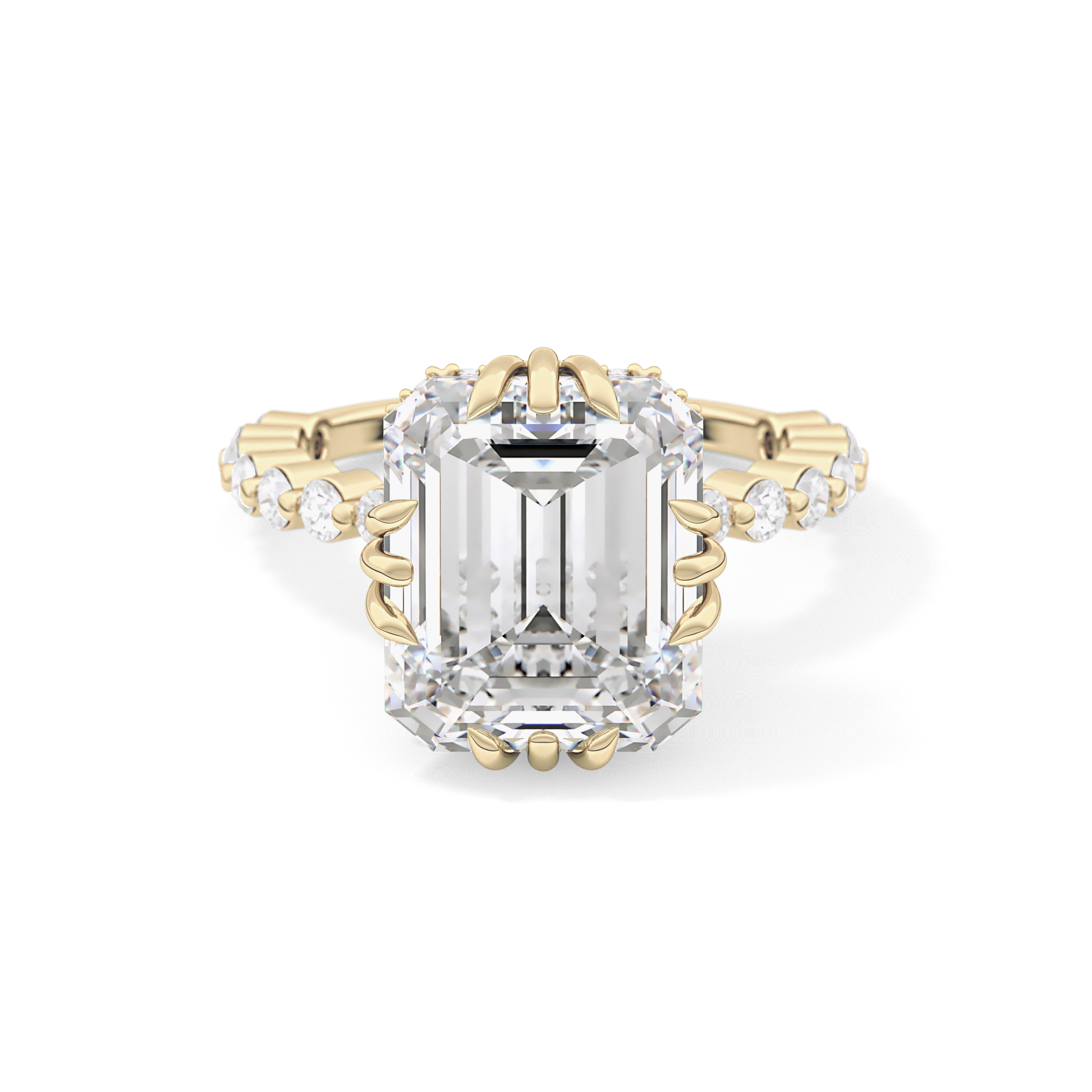 Emerald Cut 7.74 Carat Moissanite Ring – Hidden Halo & Pave Setting in Gold