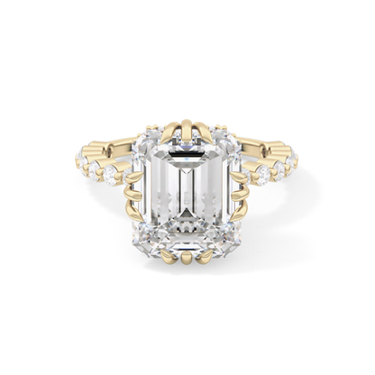 Emerald Cut 7.74 Carat Moissanite Ring – Hidden Halo & Pave Setting in Gold