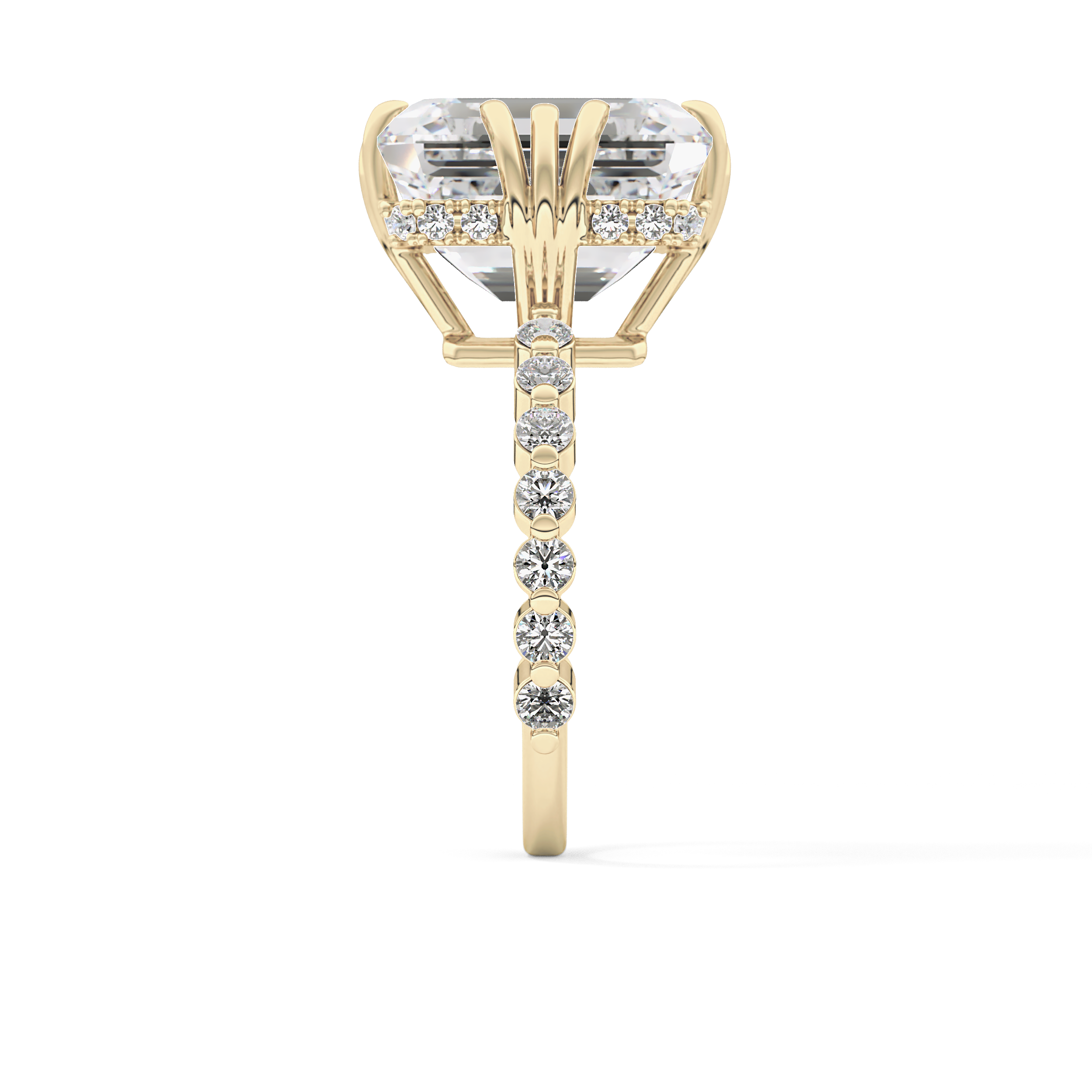 Emerald Cut 7.74 Carat Moissanite Ring – Hidden Halo & Pave Setting in Gold
