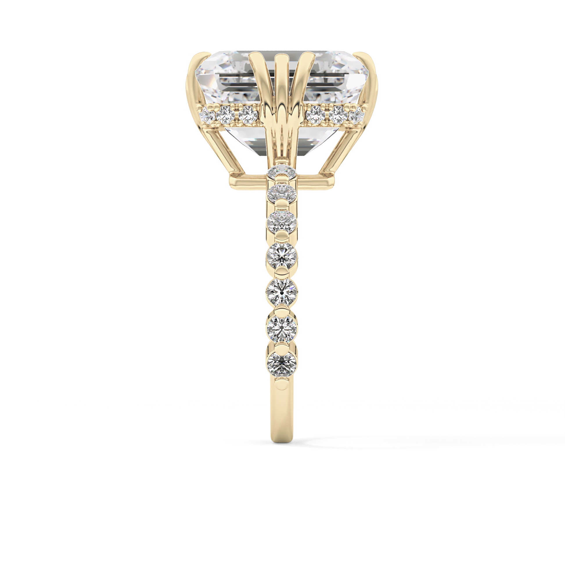 Emerald Cut 7.74 Carat Moissanite Ring – Hidden Halo & Pave Setting in Gold
