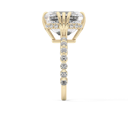 Emerald Cut 7.74 Carat Moissanite Ring – Hidden Halo & Pave Setting in Gold