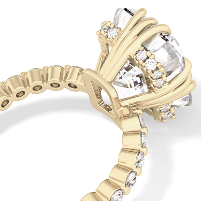 Emerald Cut 7.74 Carat Moissanite Ring – Hidden Halo & Pave Setting in Gold