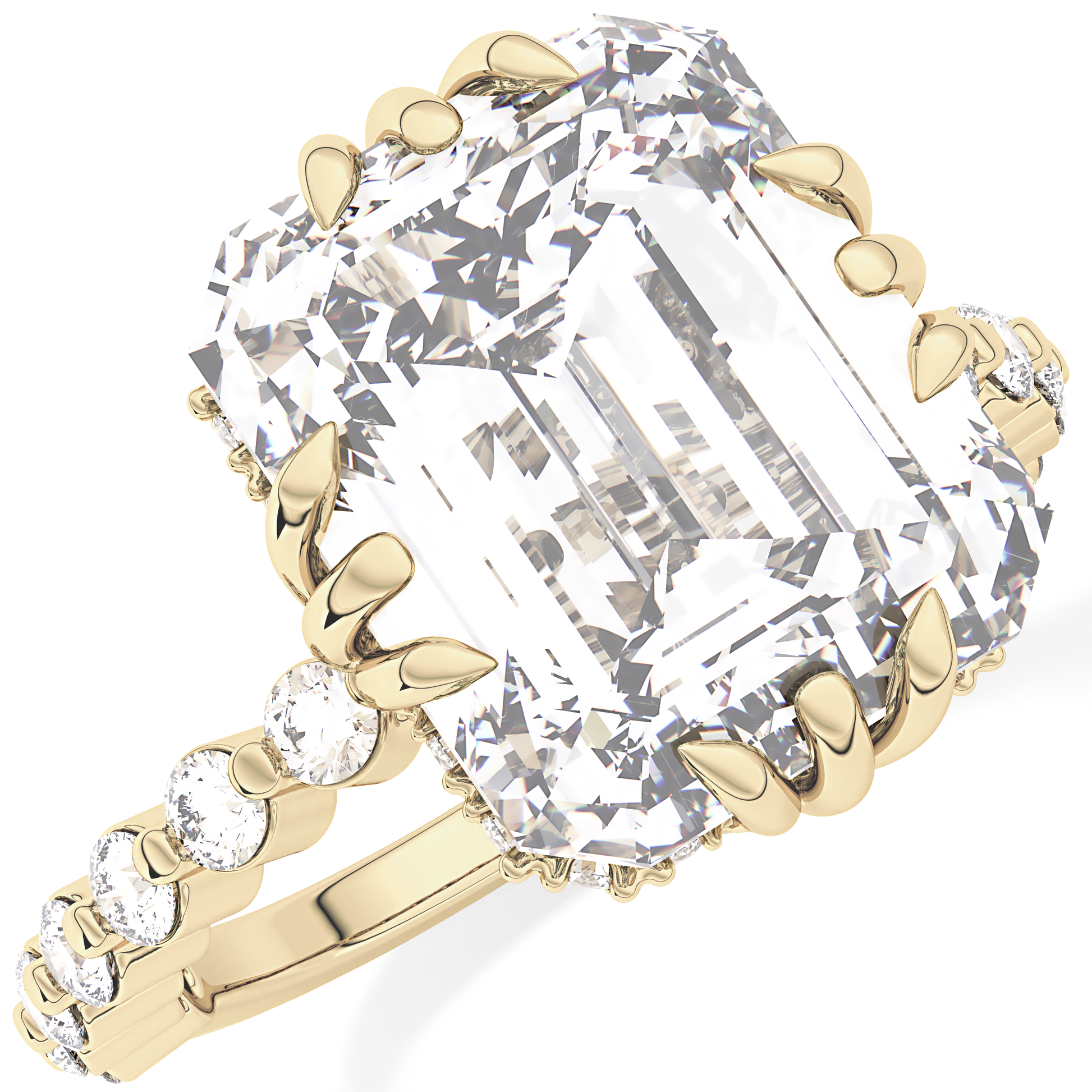 Emerald Cut 7.74 Carat Moissanite Ring – Hidden Halo & Pave Setting in Gold