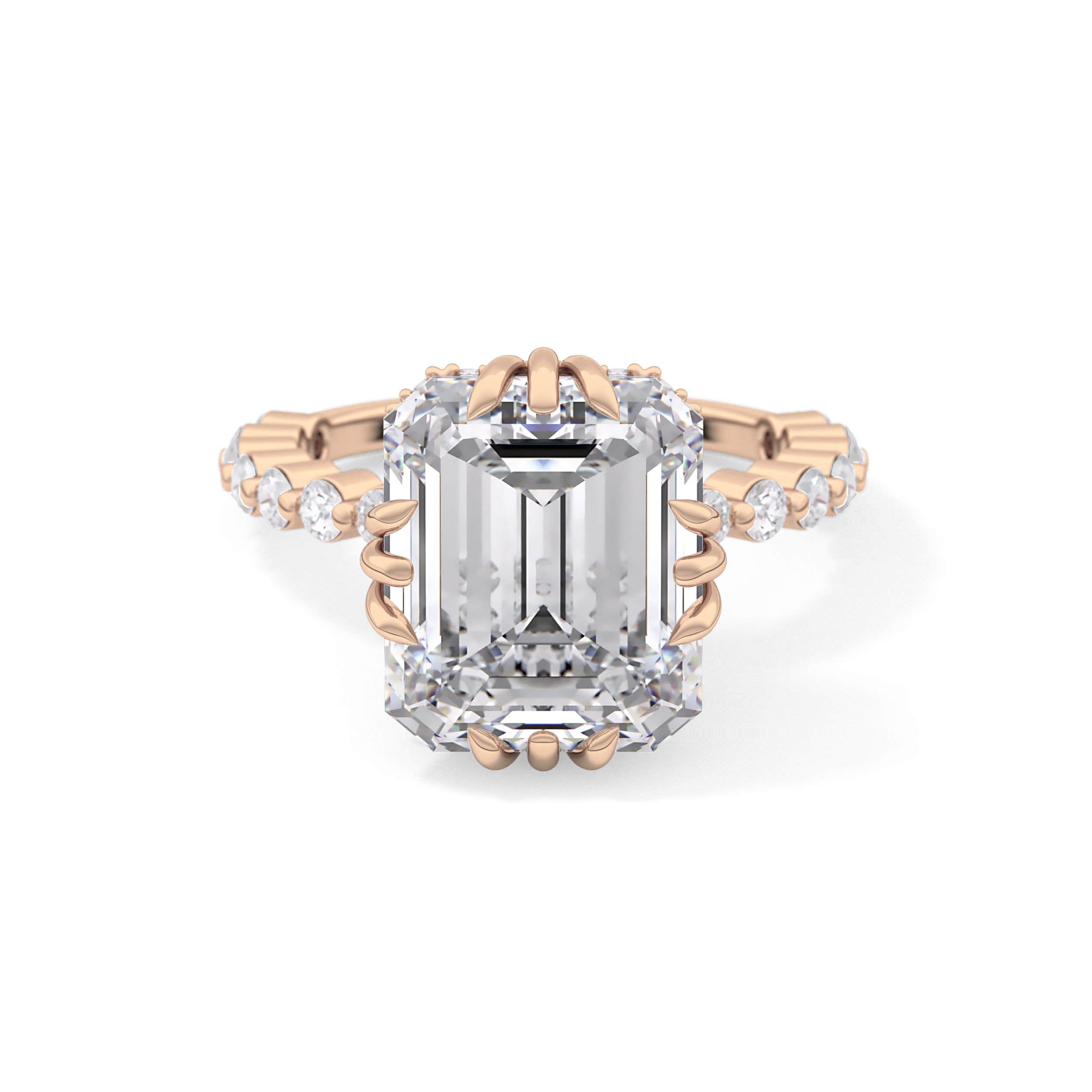 Emerald Cut 7.74 Carat Moissanite Ring – Hidden Halo & Pave Setting in Gold