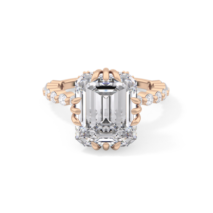 Emerald Cut 7.74 Carat Moissanite Ring – Hidden Halo & Pave Setting in Gold