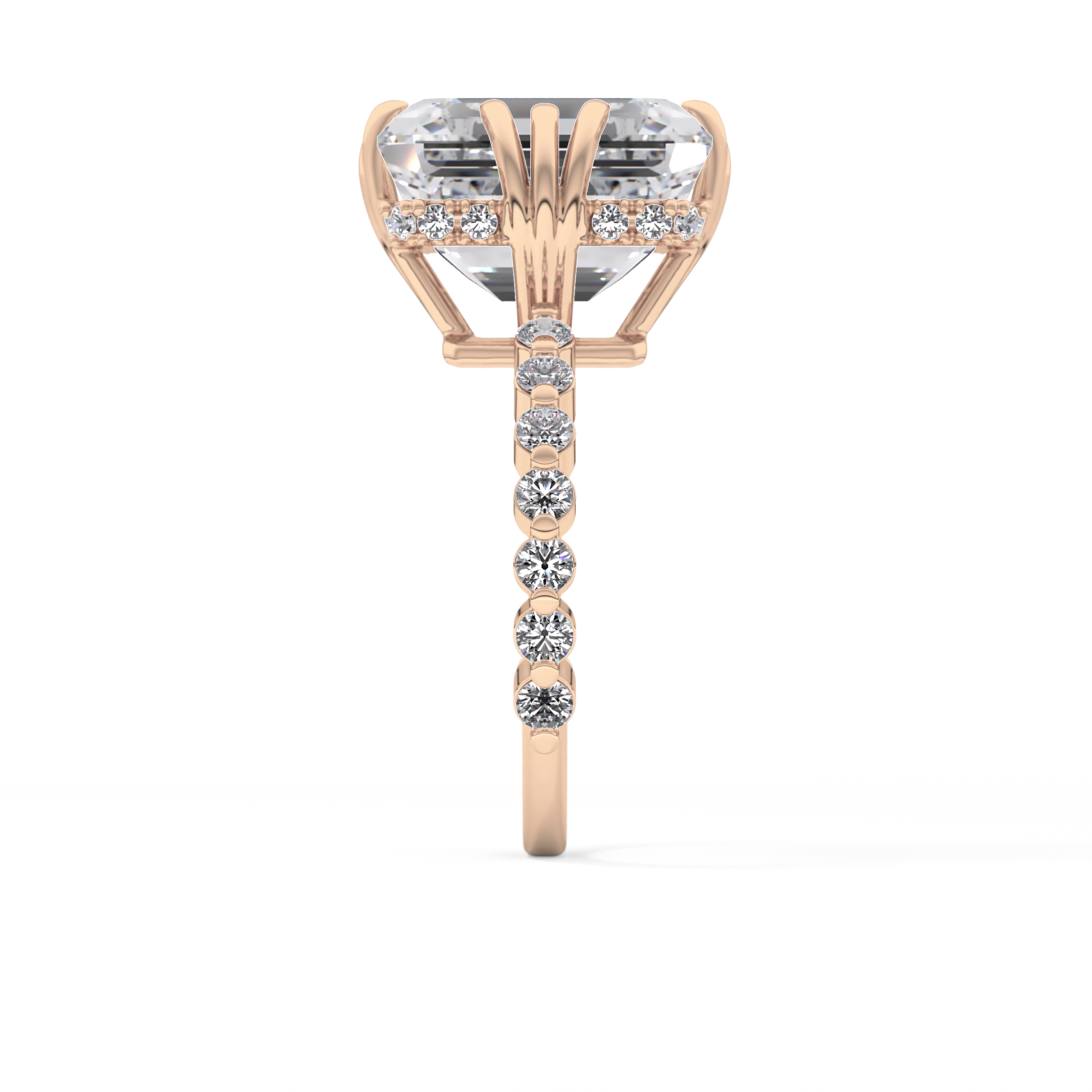 Emerald Cut 7.74 Carat Moissanite Ring – Hidden Halo & Pave Setting in Gold