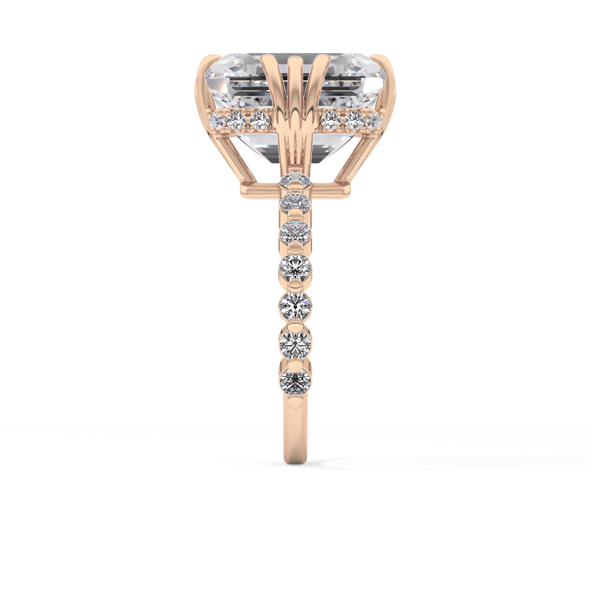 Emerald Cut 7.74 Carat Moissanite Ring – Hidden Halo & Pave Setting in Gold