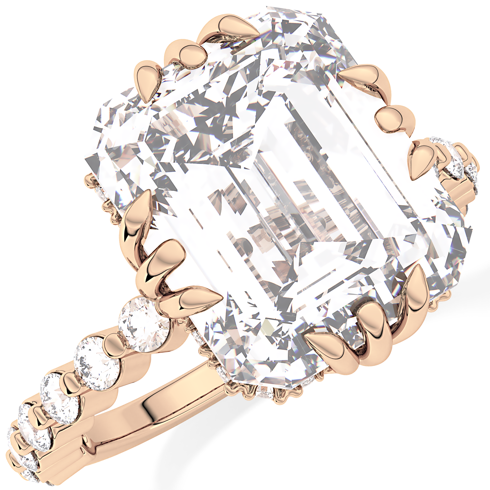 Emerald Cut 7.74 Carat Moissanite Ring – Hidden Halo & Pave Setting in Gold