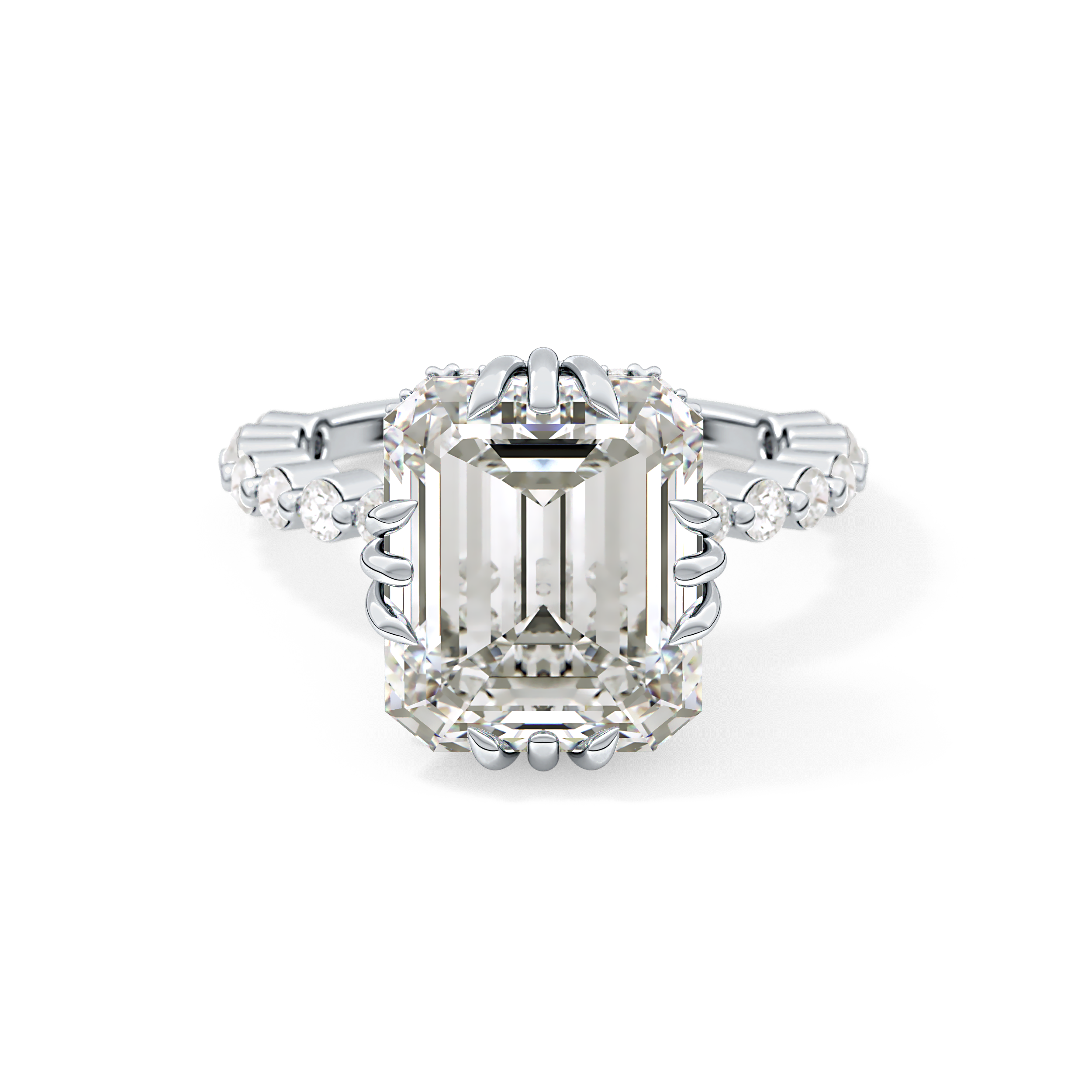 Emerald Cut 7.74 Carat Moissanite Ring – Hidden Halo & Pave Setting in Gold