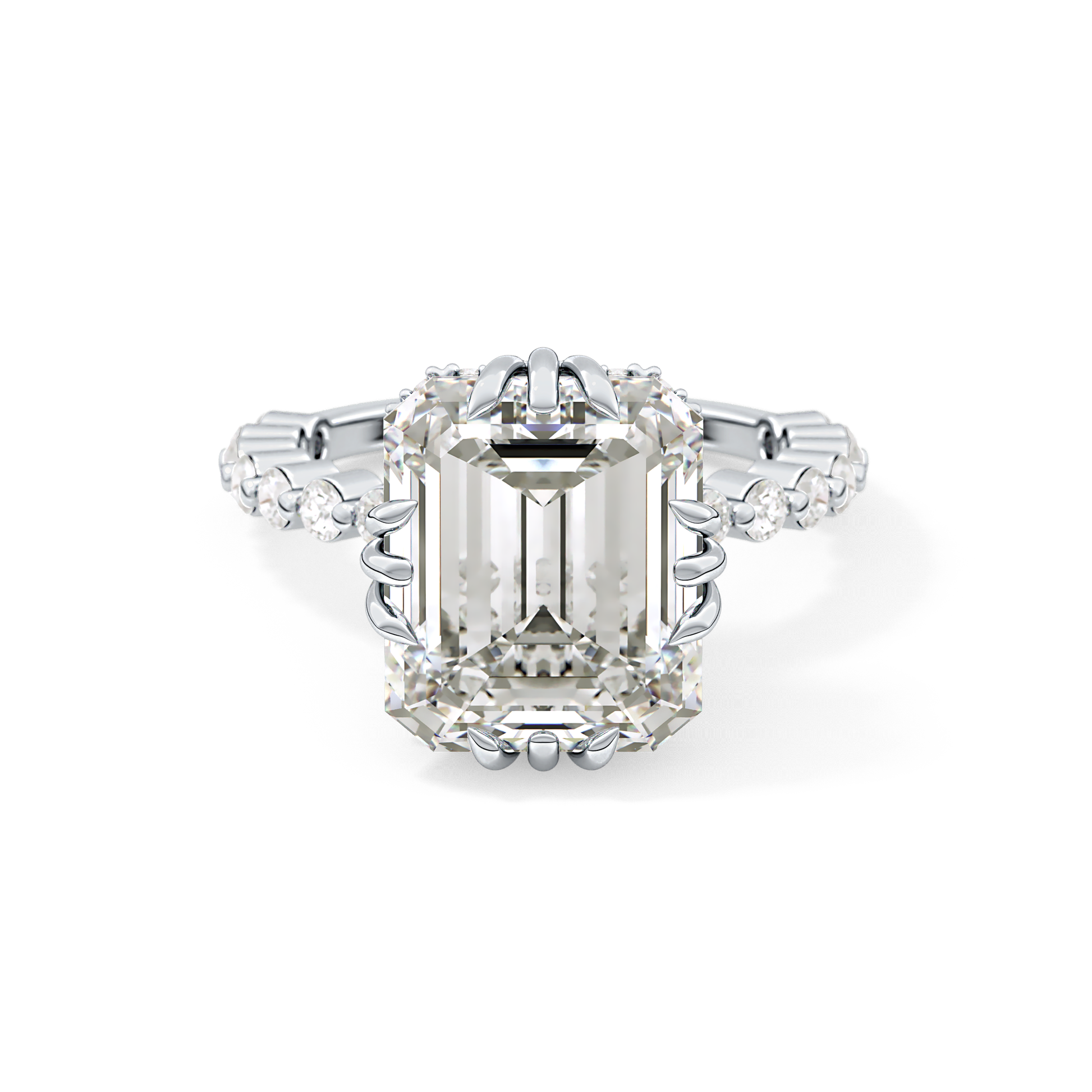 Emerald Cut 7.74 Carat Moissanite Ring – Hidden Halo & Pave Setting in Gold