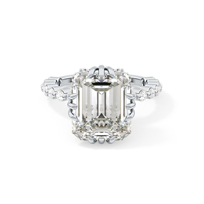 Emerald Cut 7.74 Carat Moissanite Ring – Hidden Halo & Pave Setting in Gold