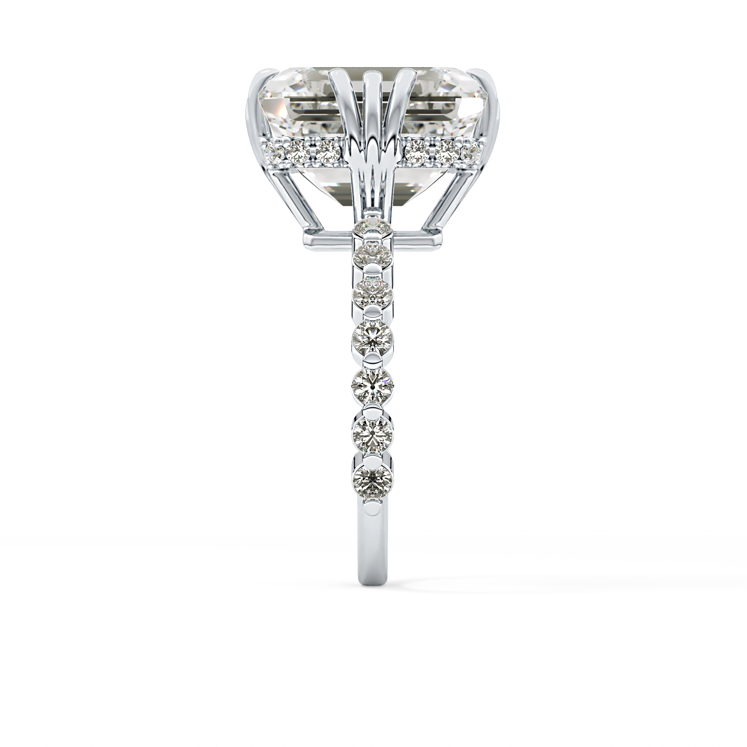 Emerald Cut 7.74 Carat Moissanite Ring – Hidden Halo & Pave Setting in Gold