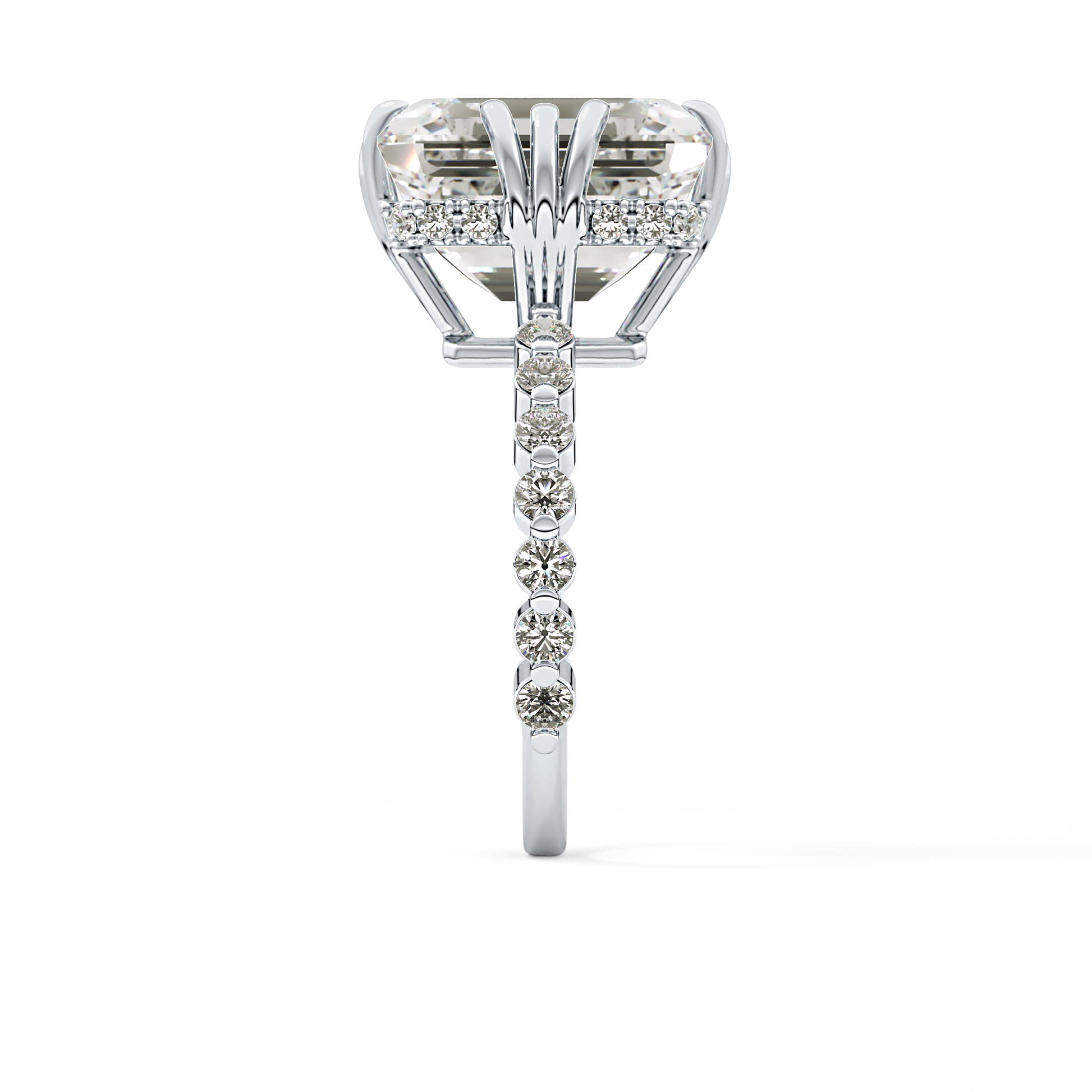 Emerald Cut 7.74 Carat Moissanite Ring – Hidden Halo & Pave Setting in Gold