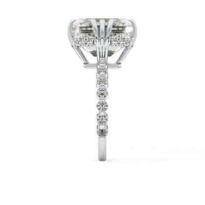 Emerald Cut 7.74 Carat Moissanite Ring – Hidden Halo & Pave Setting in Gold