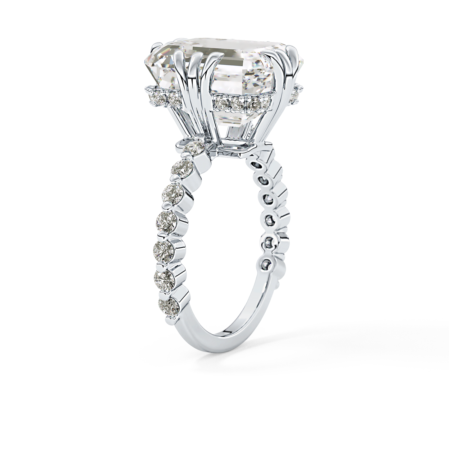 Emerald Cut 7.74 Carat Moissanite Ring – Hidden Halo & Pave Setting in Gold