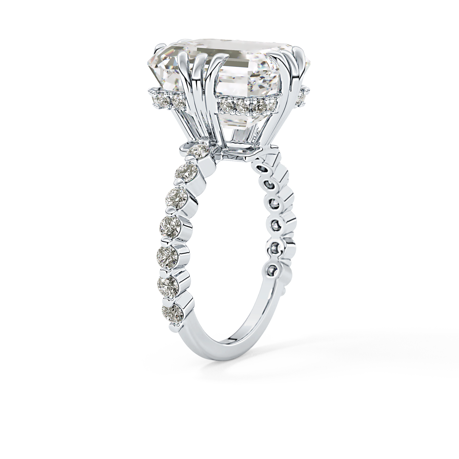 Emerald Cut 7.74 Carat Moissanite Ring – Hidden Halo & Pave Setting in Gold