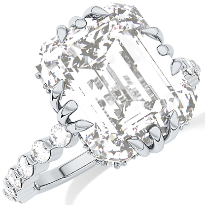 Emerald Cut 7.74 Carat Moissanite Ring – Hidden Halo & Pave Setting in Gold