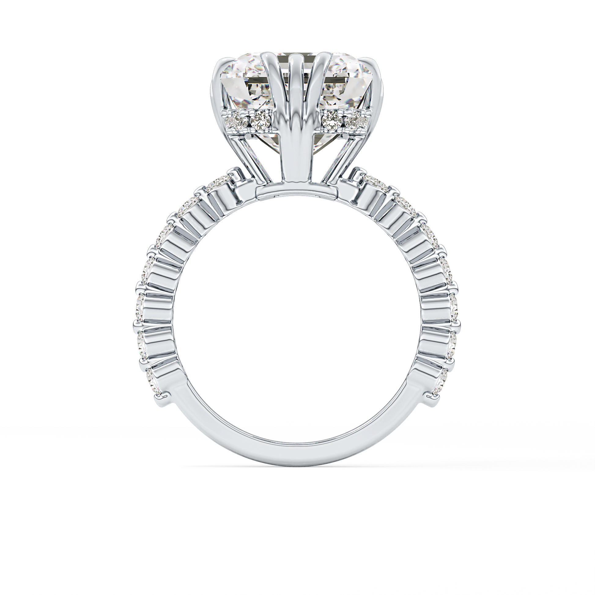 Emerald Cut 7.74 Carat Moissanite Ring – Hidden Halo & Pave Setting in Gold