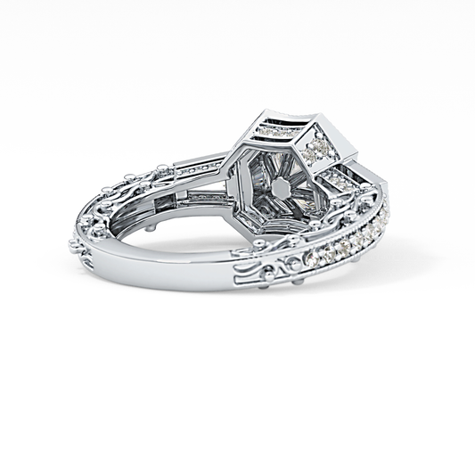 Round Cut 1.34 Carat Moissanite Ring – Multi Stone Double Halo Pave Setting in Gold