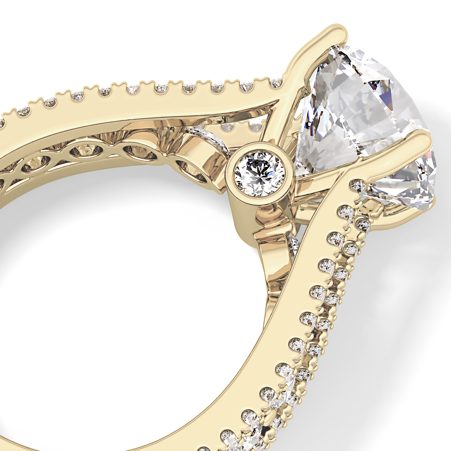 Round Cut 3.91 Carat Moissanite Ring – Split Shank Pave Setting in Gold