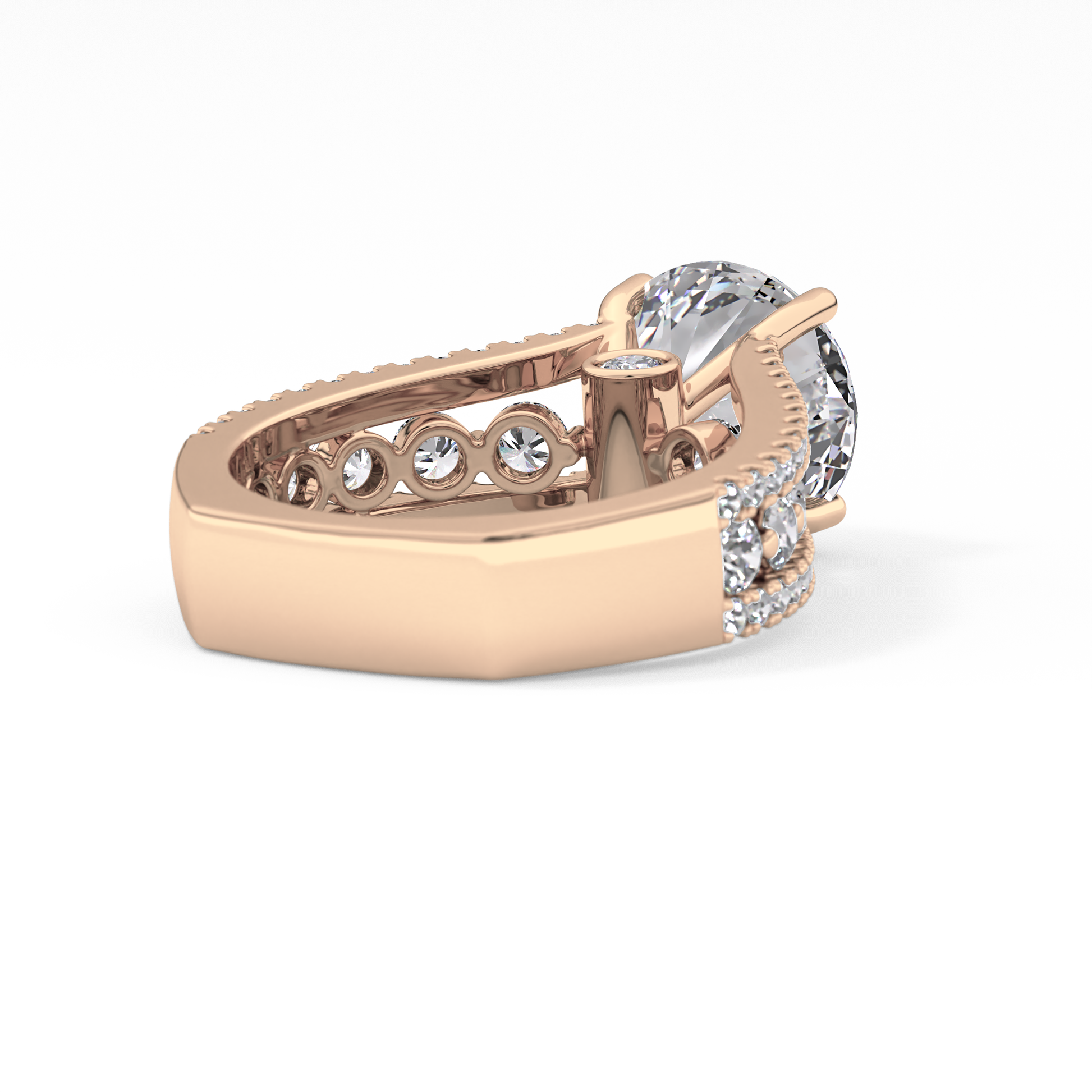 Round Cut 3.91 Carat Moissanite Ring – Split Shank Pave Setting in Gold