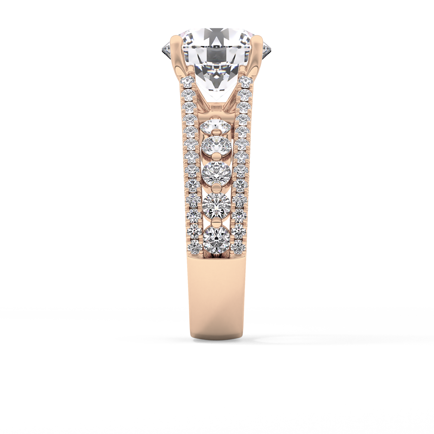 Round Cut 3.91 Carat Moissanite Ring – Split Shank Pave Setting in Gold