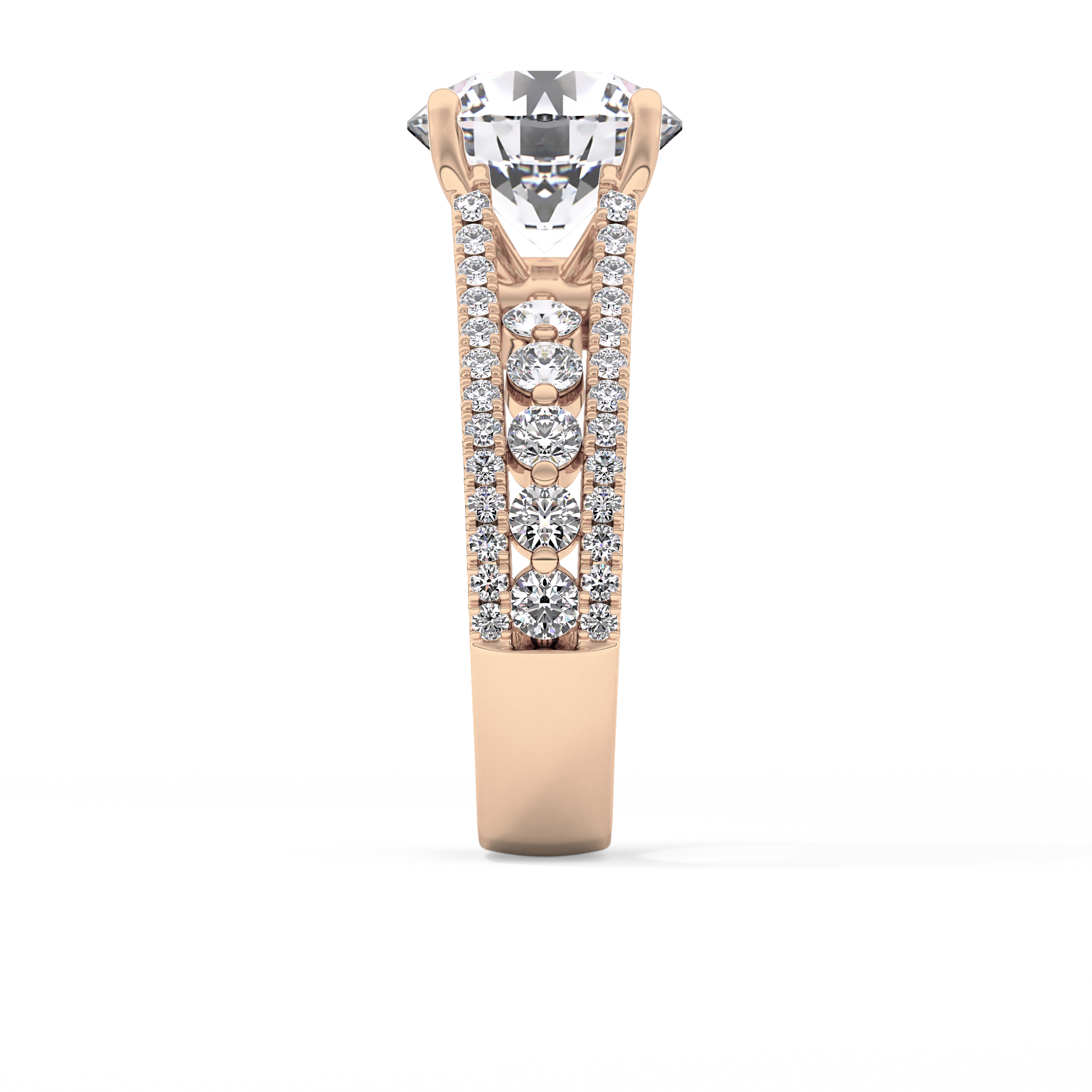 Round Cut 3.91 Carat Moissanite Ring – Split Shank Pave Setting in Gold