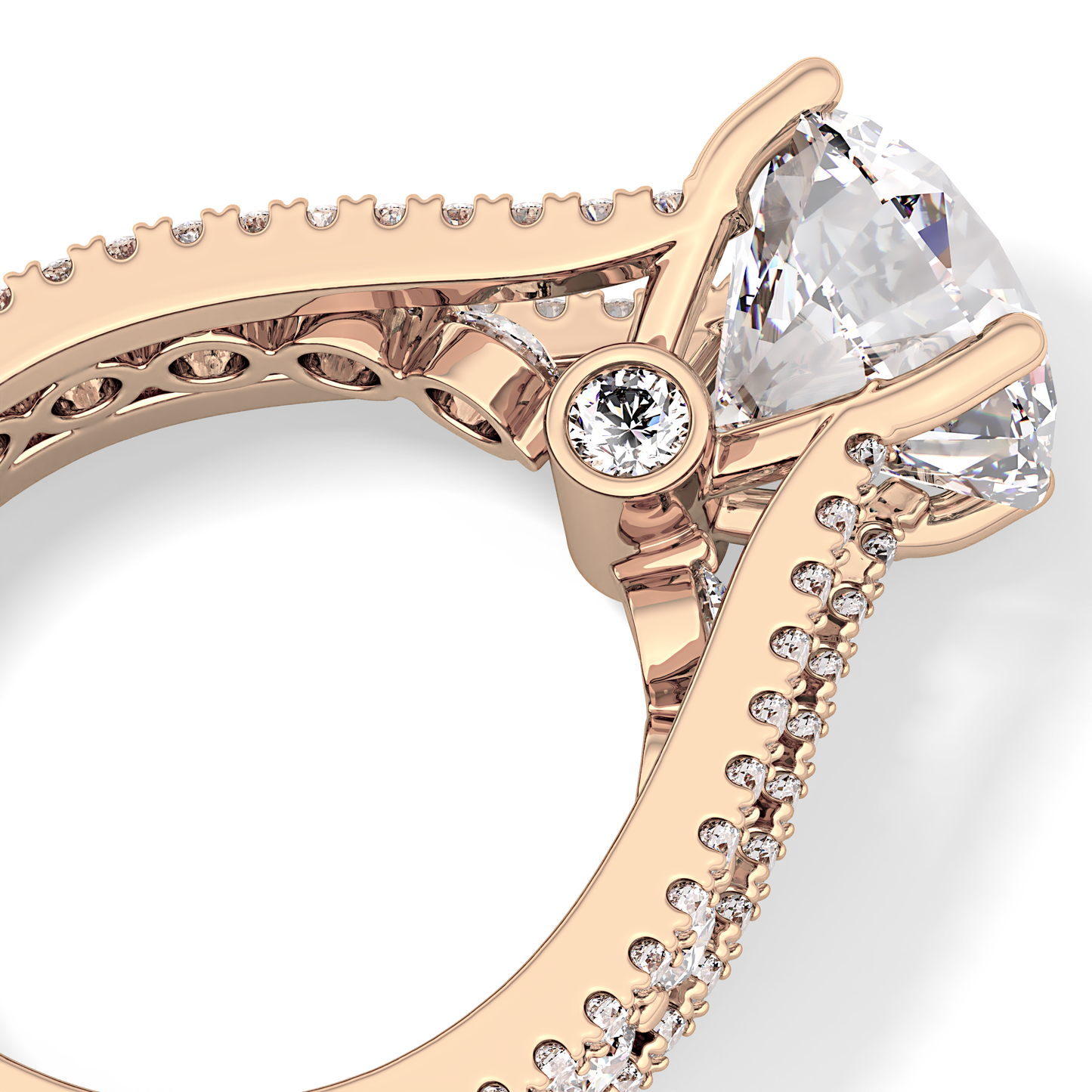 Round Cut 3.91 Carat Moissanite Ring – Split Shank Pave Setting in Gold