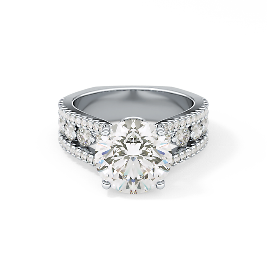 Round Cut 3.91 Carat Moissanite Ring – Split Shank Pave Setting in Gold